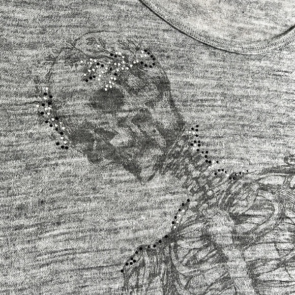 Zara slub knit 3/4 sleeve tee with skeleton print & rhinestone detail. Size USM - Picture 2 of 6